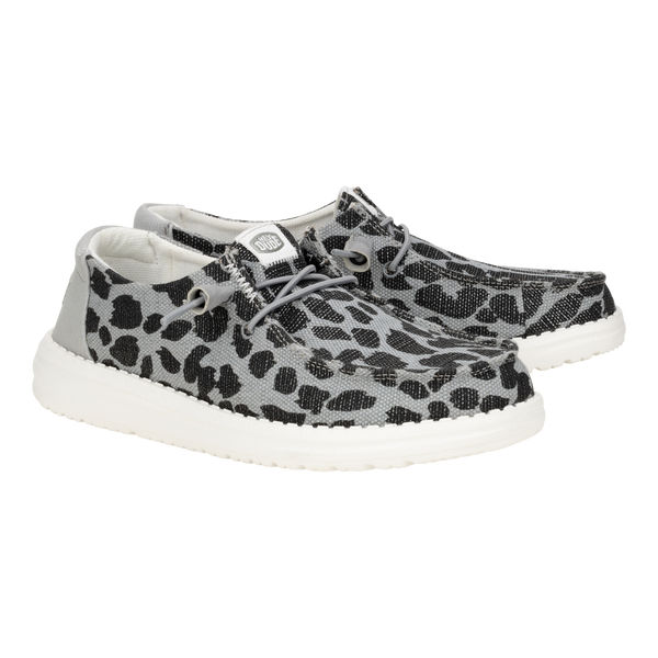 HEYDUDE Women s Casual Wendy Leopard Sparkle Black Grey Size 9