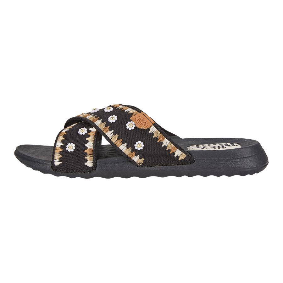 Christi Slide Embroidered Black Women s Sandals HEYDUDE shoes
